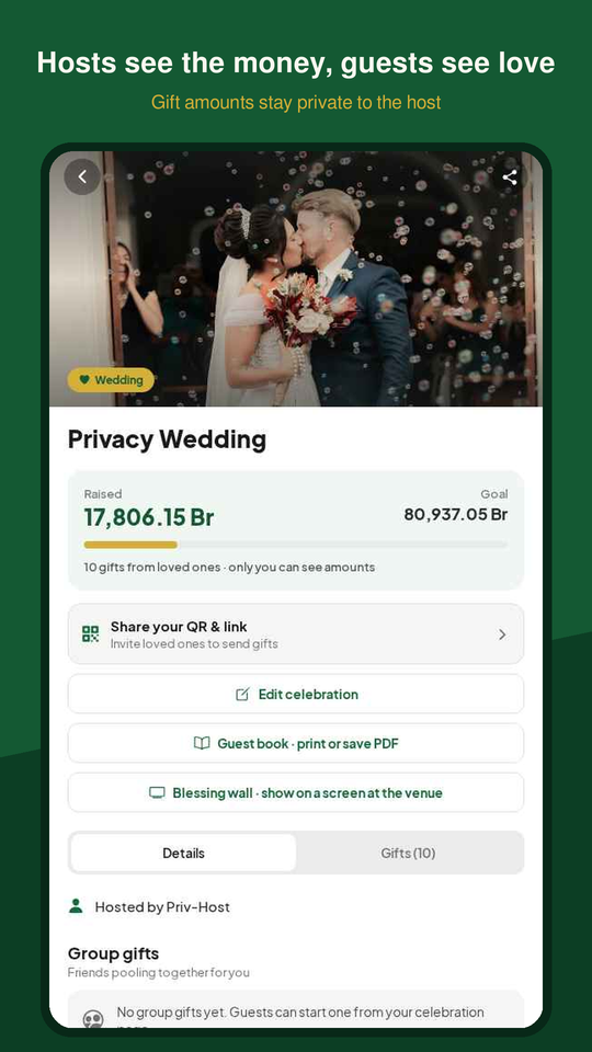 Celebration page with QR code