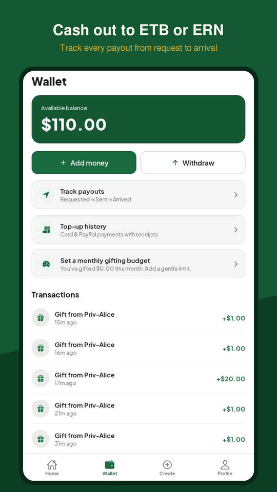 Wallet and payouts